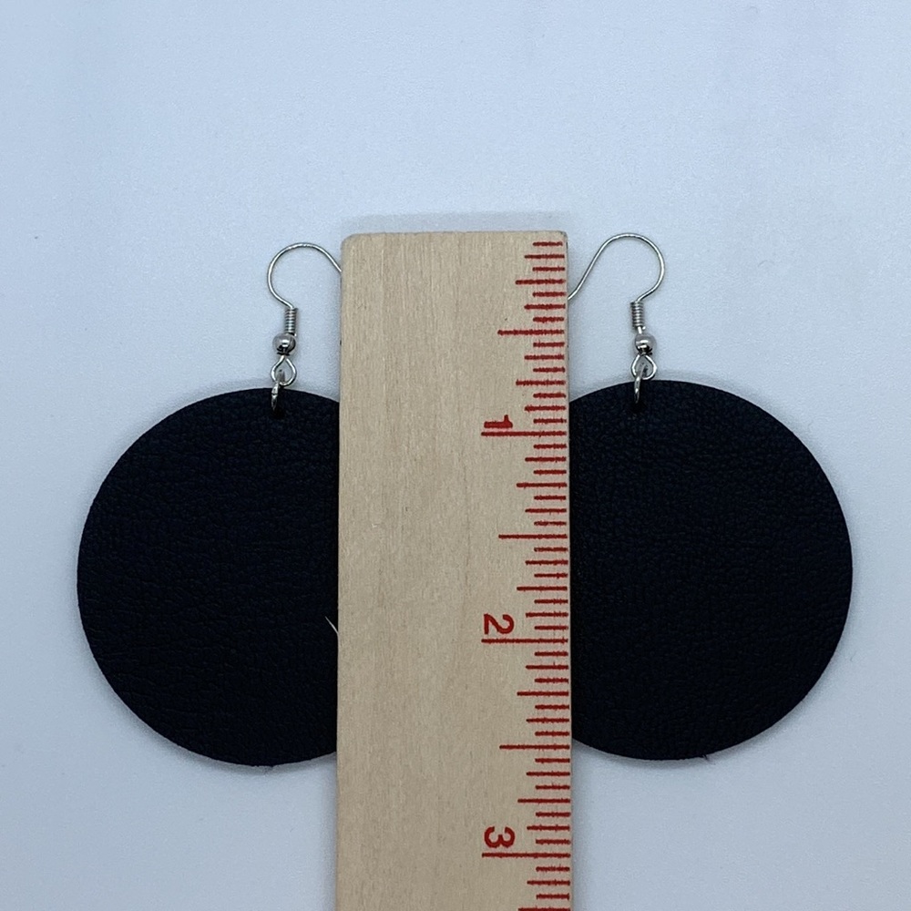 Faux Leather Dangle Earrings Circle - Picture 4 of 4